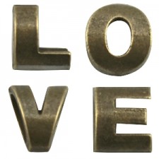 Set van 4 Metalen schuivers letters L O V E Antiek brons Set van 4 Metalen schuivers letters L O V E Antiek brons